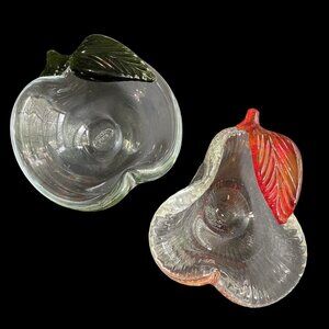 Vintage Arte Murano ICET Art Glass Apple Pear Dish Lot of 2
